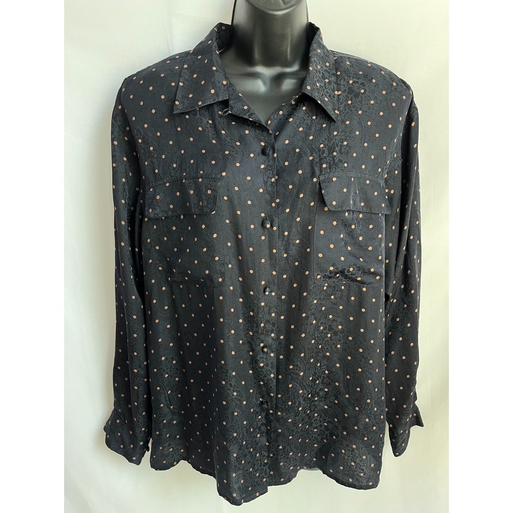 Vintage Anna and Frank 100% Silk Button Down Polka Dot Blouse Size M